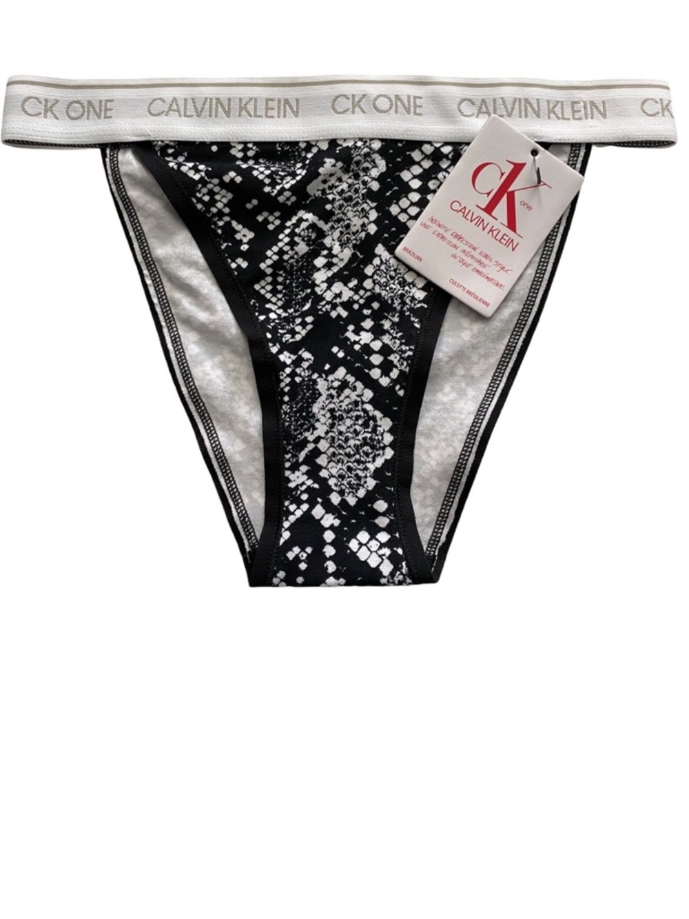 Calvin Klein Brazilian Panty Black White Logo Band High Leg QF5834 S
